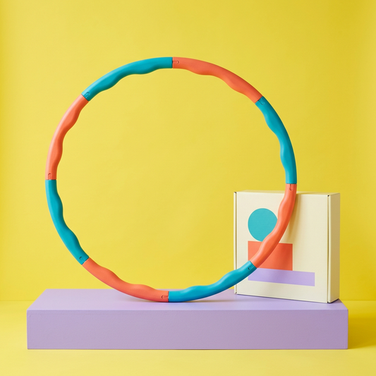 Main image 1: teal and coral hoop with unbranded box