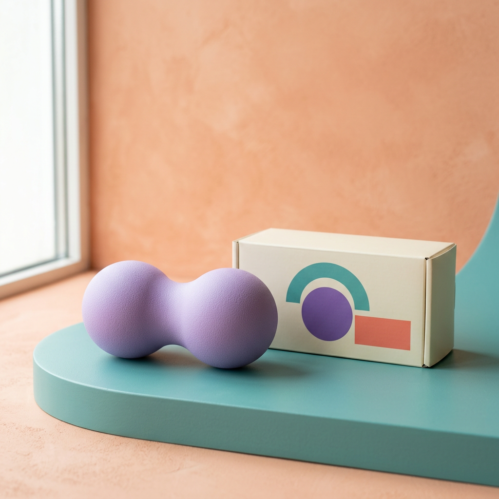 Main 1: lavender peanut massage ball with geometric box