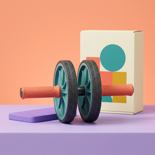 Main image 1: dual-wheel ab roller, purple pad and unbranded geometric box