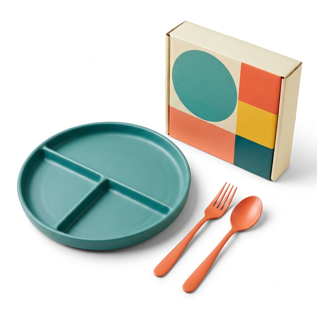 White background image of complete portion plate set