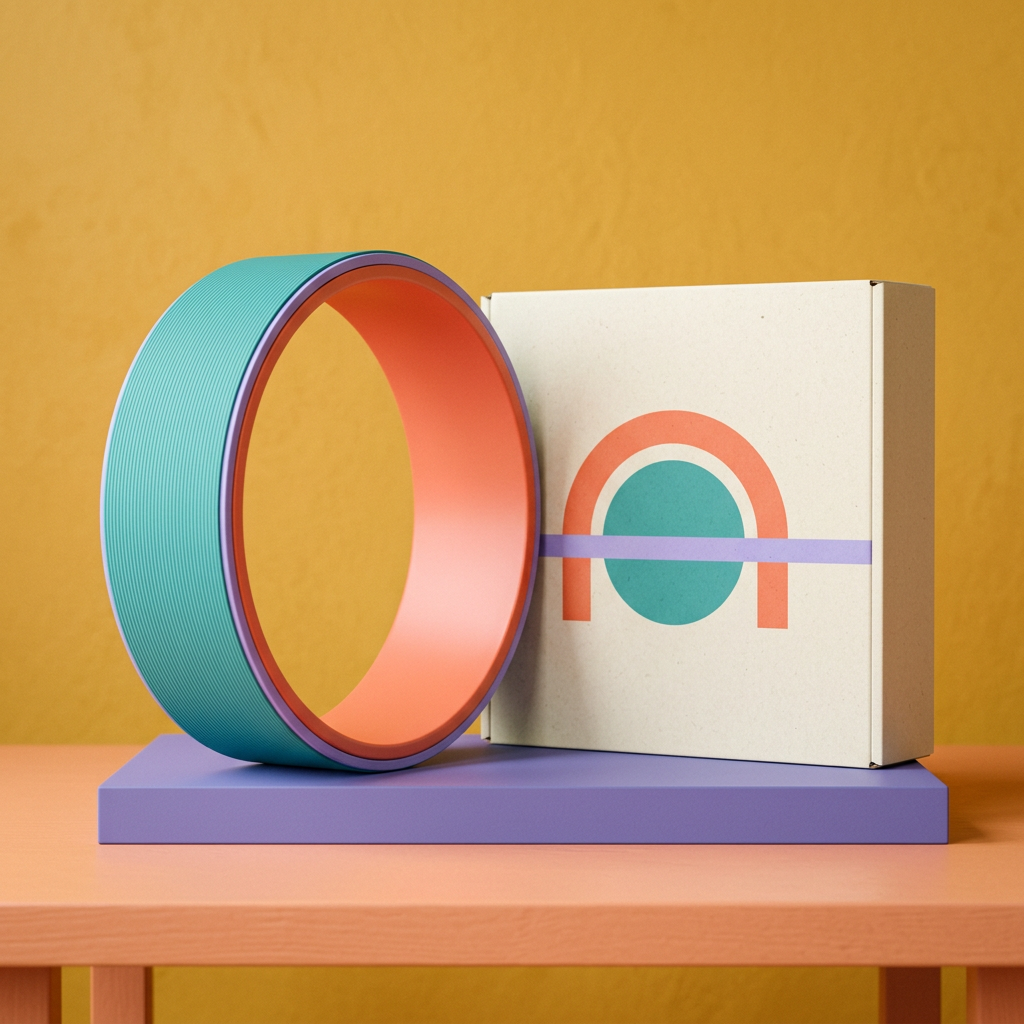 Main 1: teal yoga wheel and geometric box