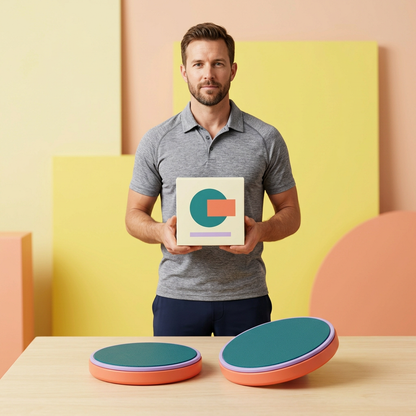 AI-generated male model holding product packaging