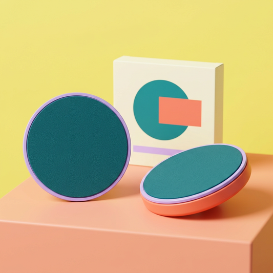 Main image 1: paired teal coral gliding discs and unbranded box
