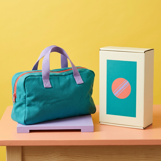 Main 1: teal empty pouch concept and box