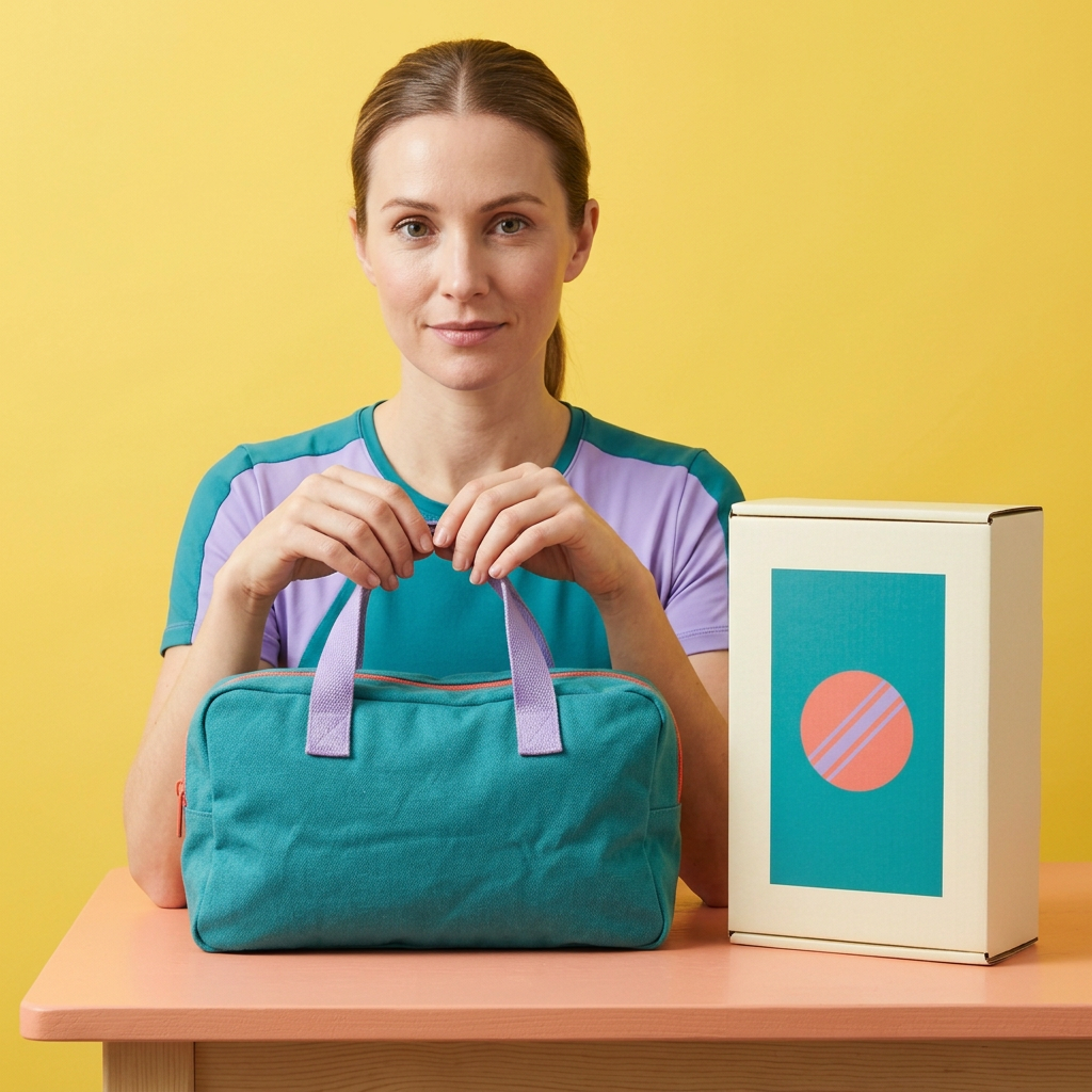 AI-generated adult female model holding pouch