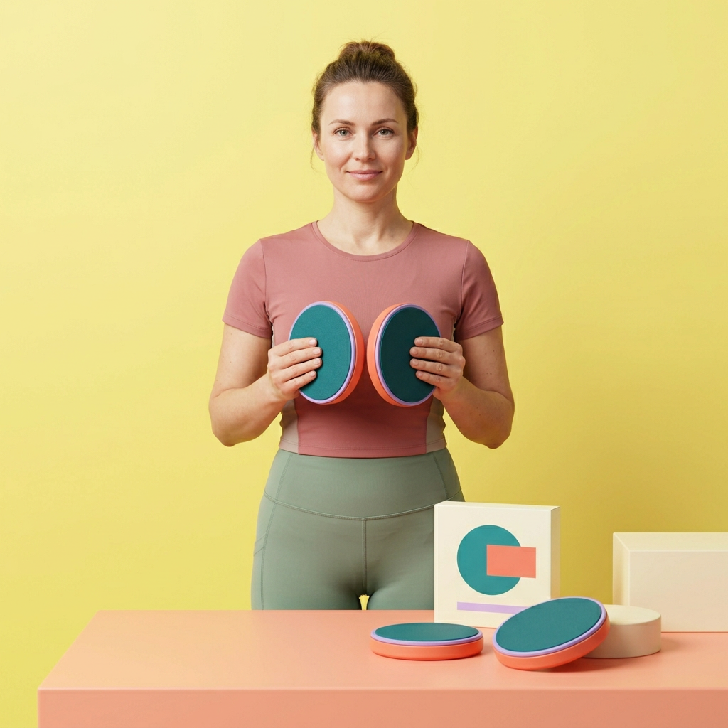 AI-generated female model holding discs