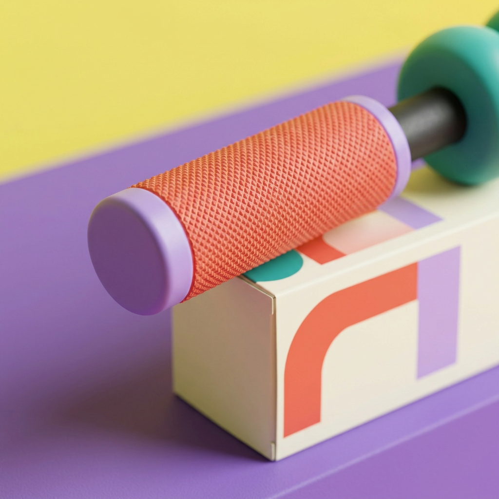 Detail 2: coral grip and lavender cap