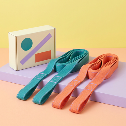 Main image 1: teal coral stretching straps and unbranded box